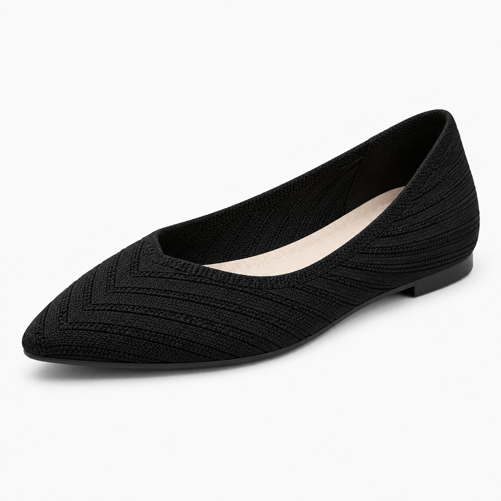 Womens Pointed Toe Knit Ballet Flats close-up view - women's ballet flats UK