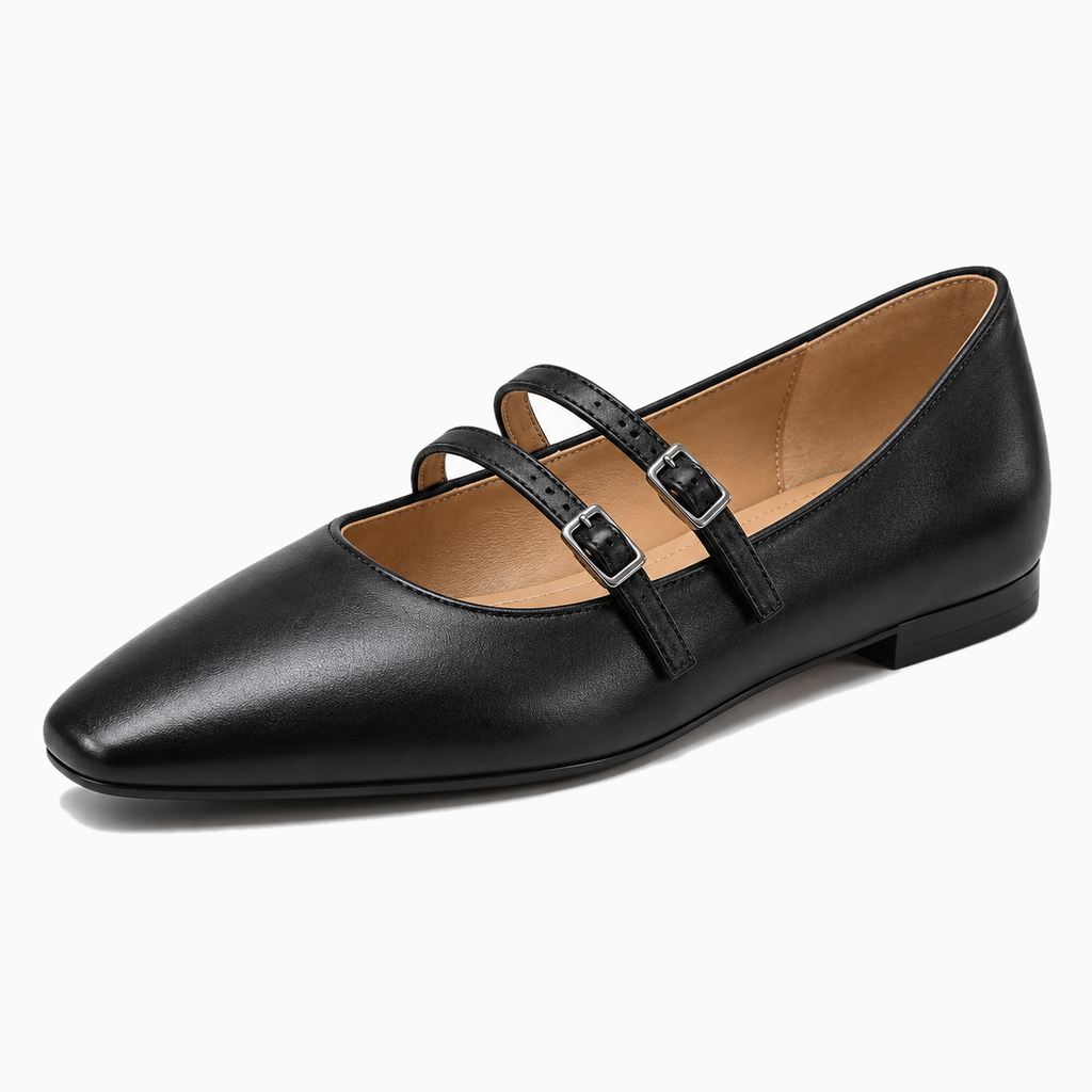 Womens Pointed Toe Strap Ballet Flats close-up view - womens pointed toe flats UK