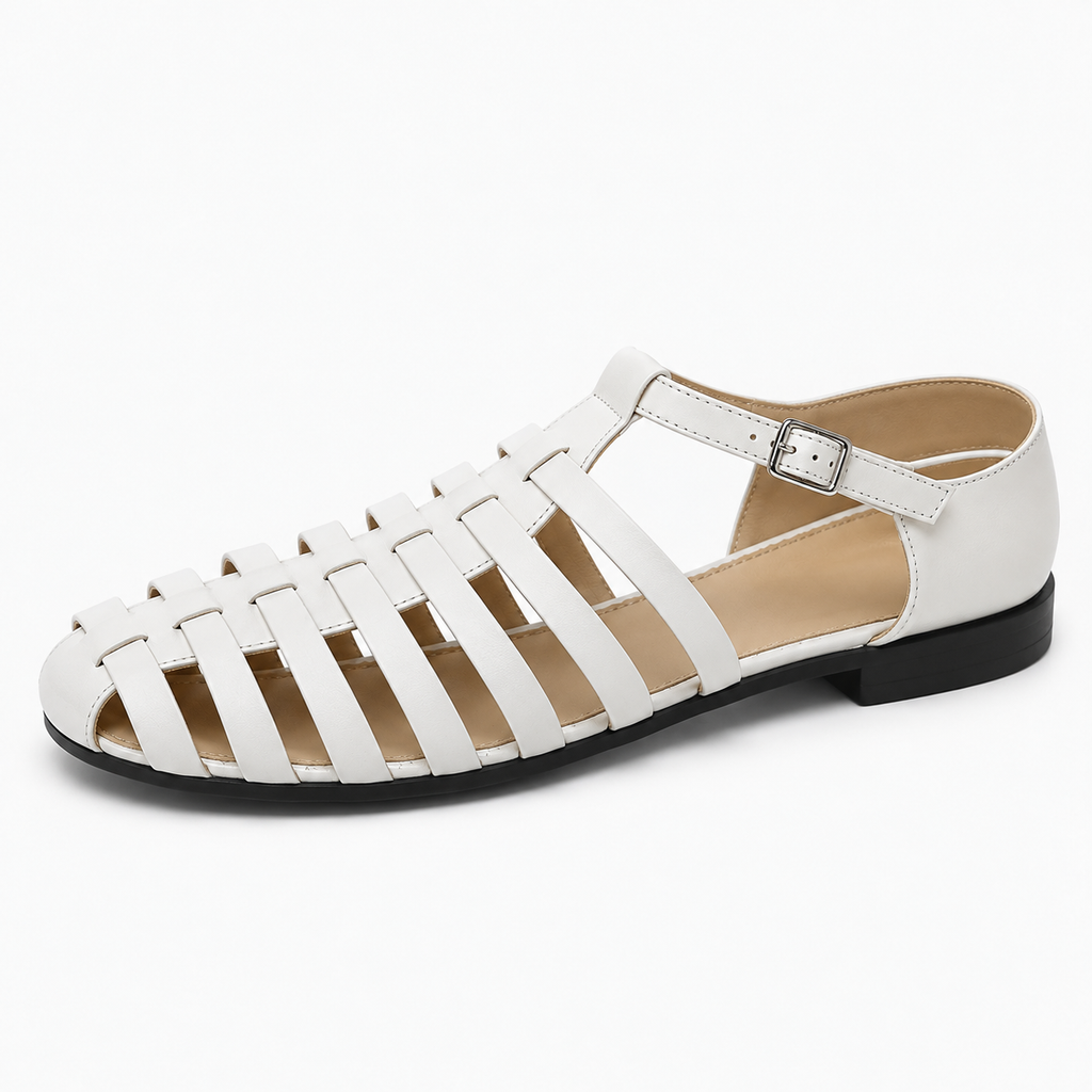 Womens Leather-Look Fisherman Sandals close-up - adjustable buckle sandals UK