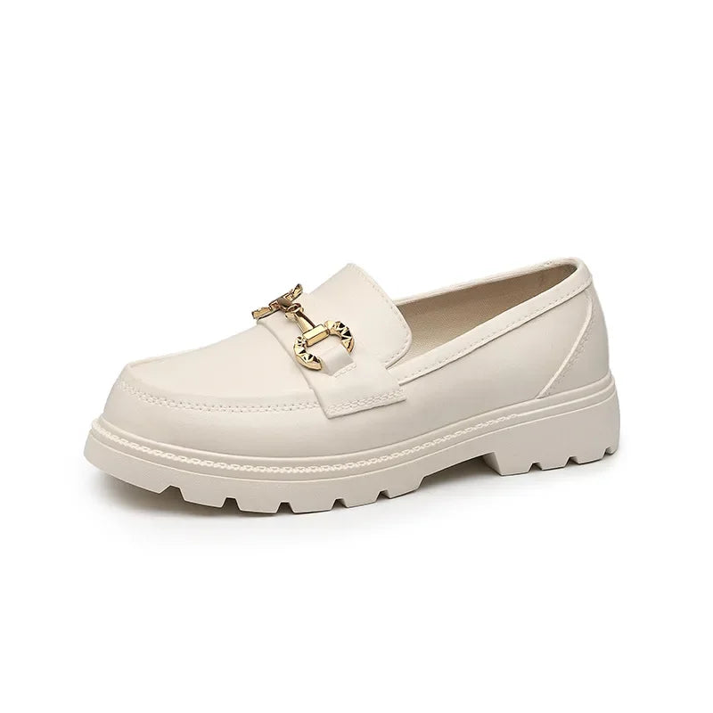 Women's Retro Gold Buckle Loafers
