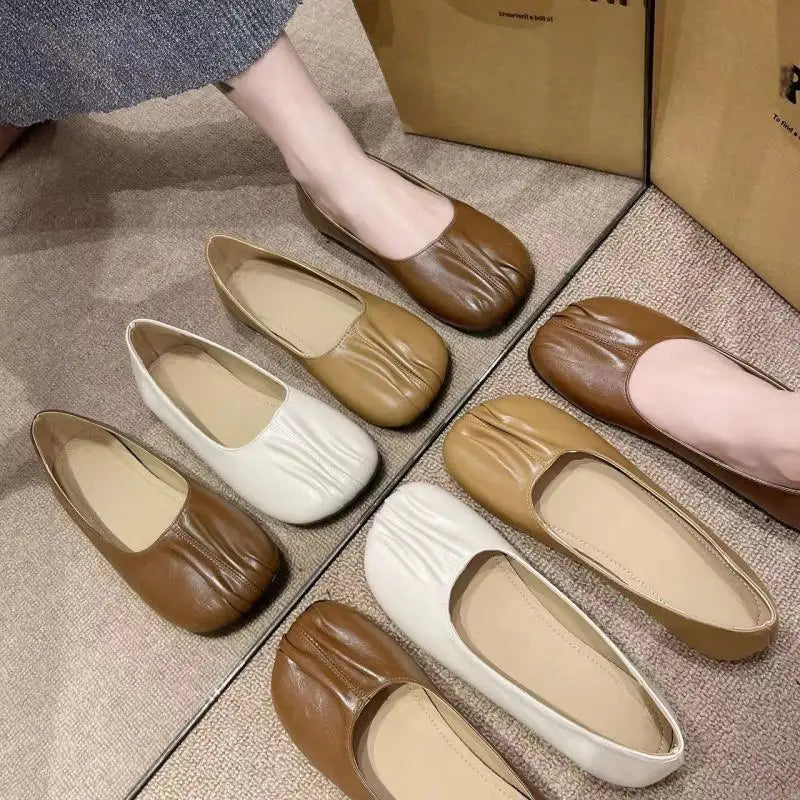 Women's Pleated Toe Leather Loafers