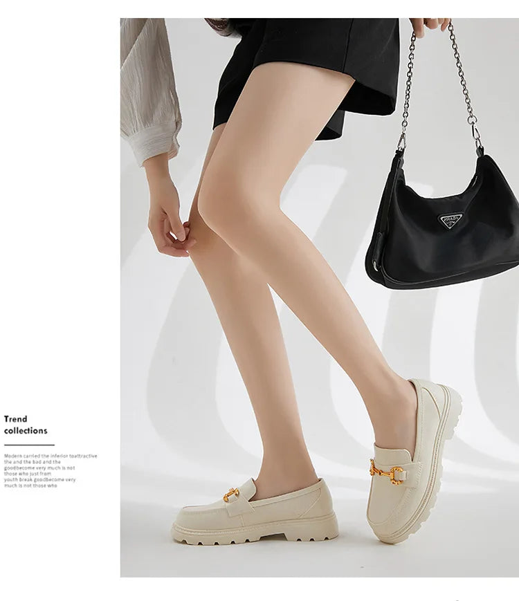 Women's Retro Gold Buckle Loafers