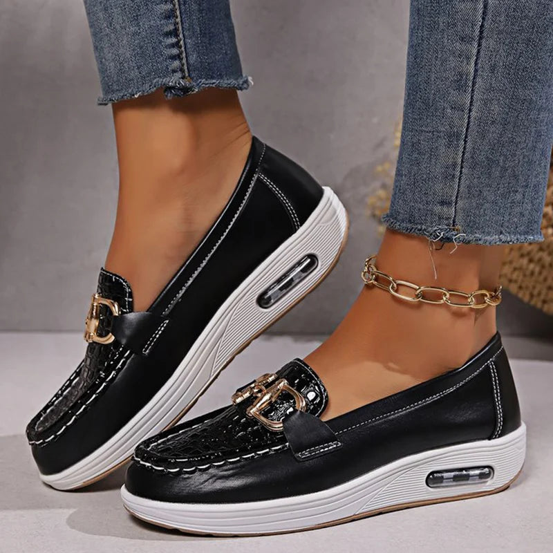 Women's PU Leather Wedge Loafers