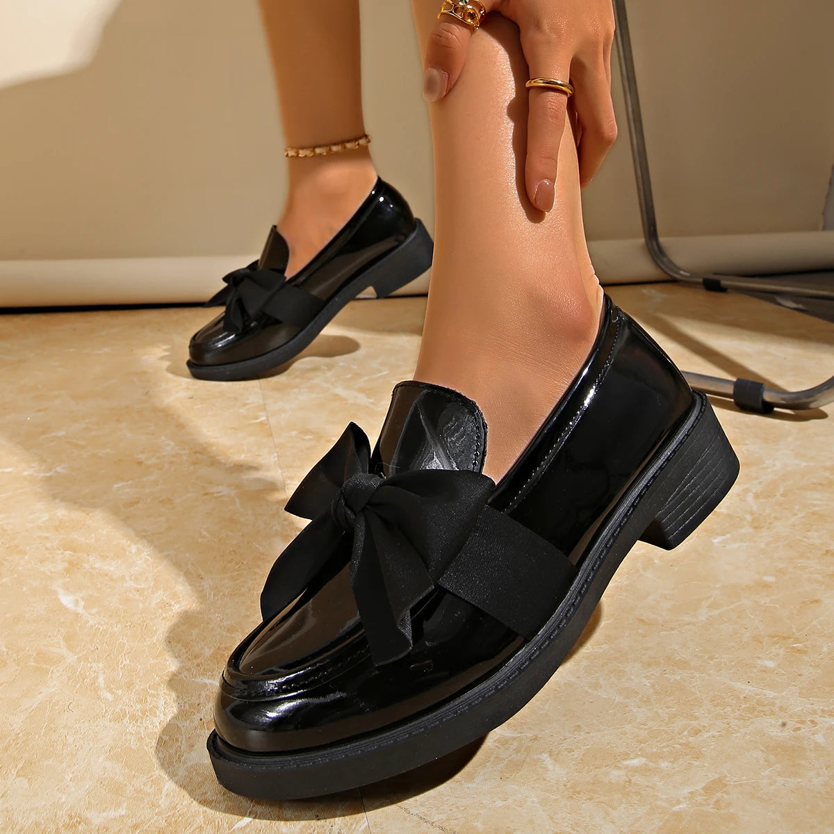 Women's Patent Leather Bow Loafers