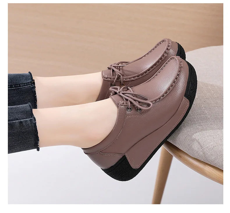 Women's Real Leather Flatform Loafers