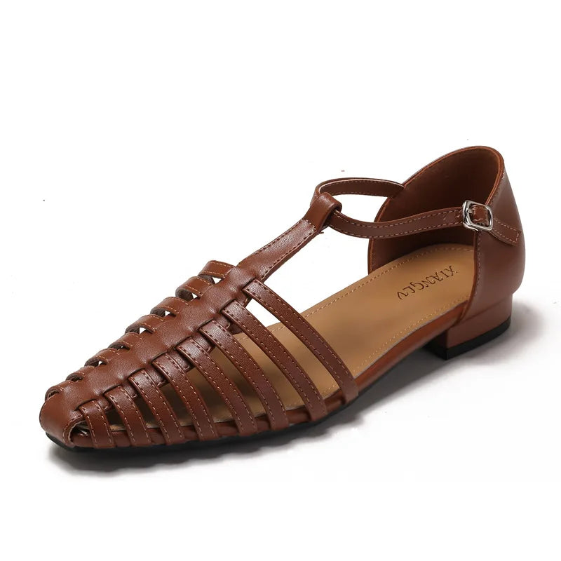 Womens T Bar Woven Ballet Flats close-up view - womens Mary Jane flats UK view 9