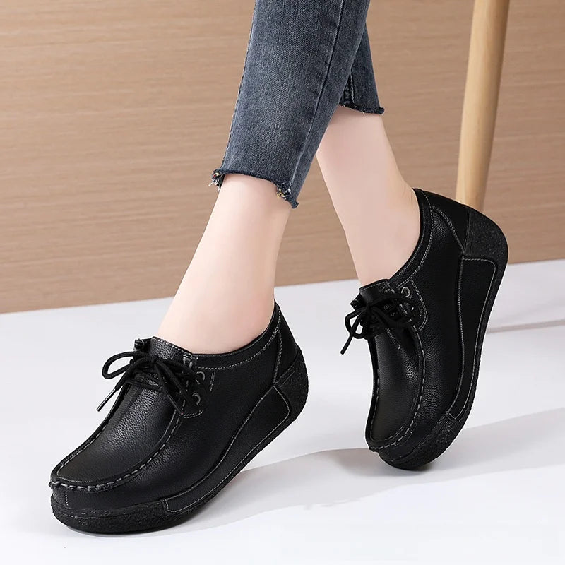 Women's Real Leather Flatform Loafers