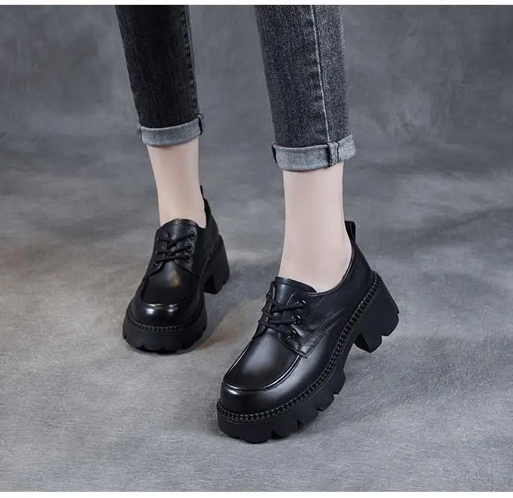 Women's Brown Lace-Up Platform Loafers