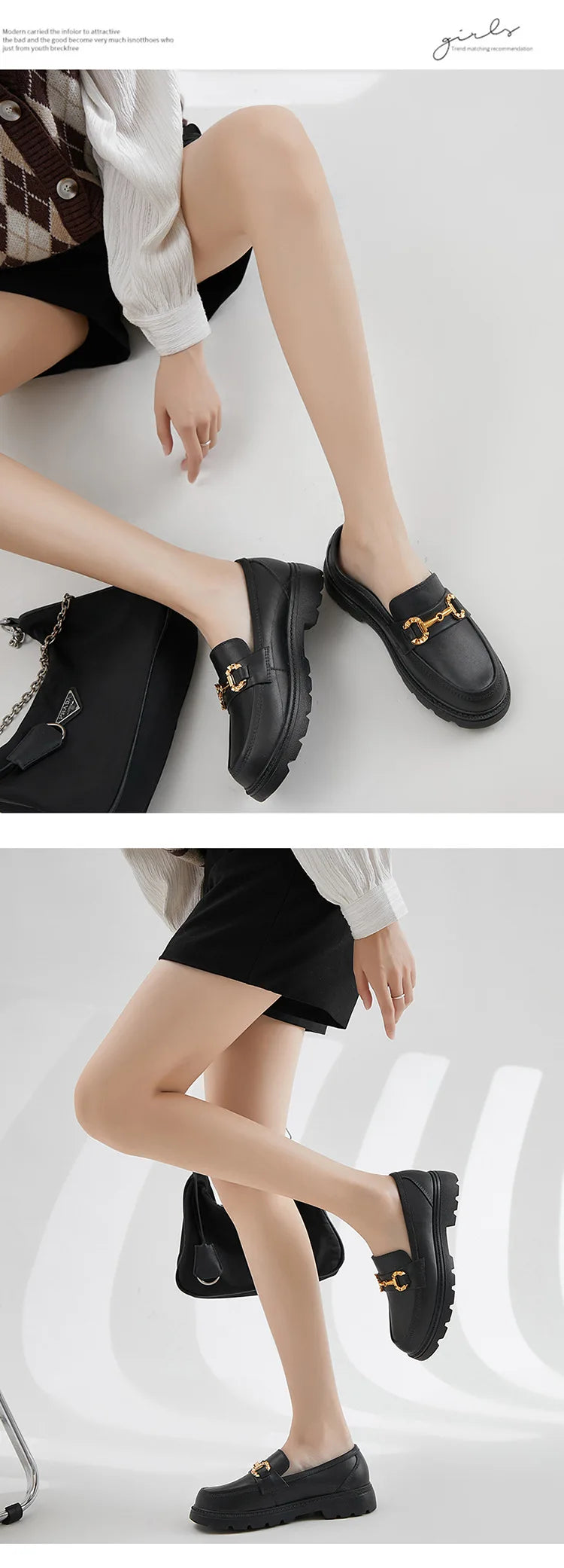 Women's Retro Gold Buckle Loafers