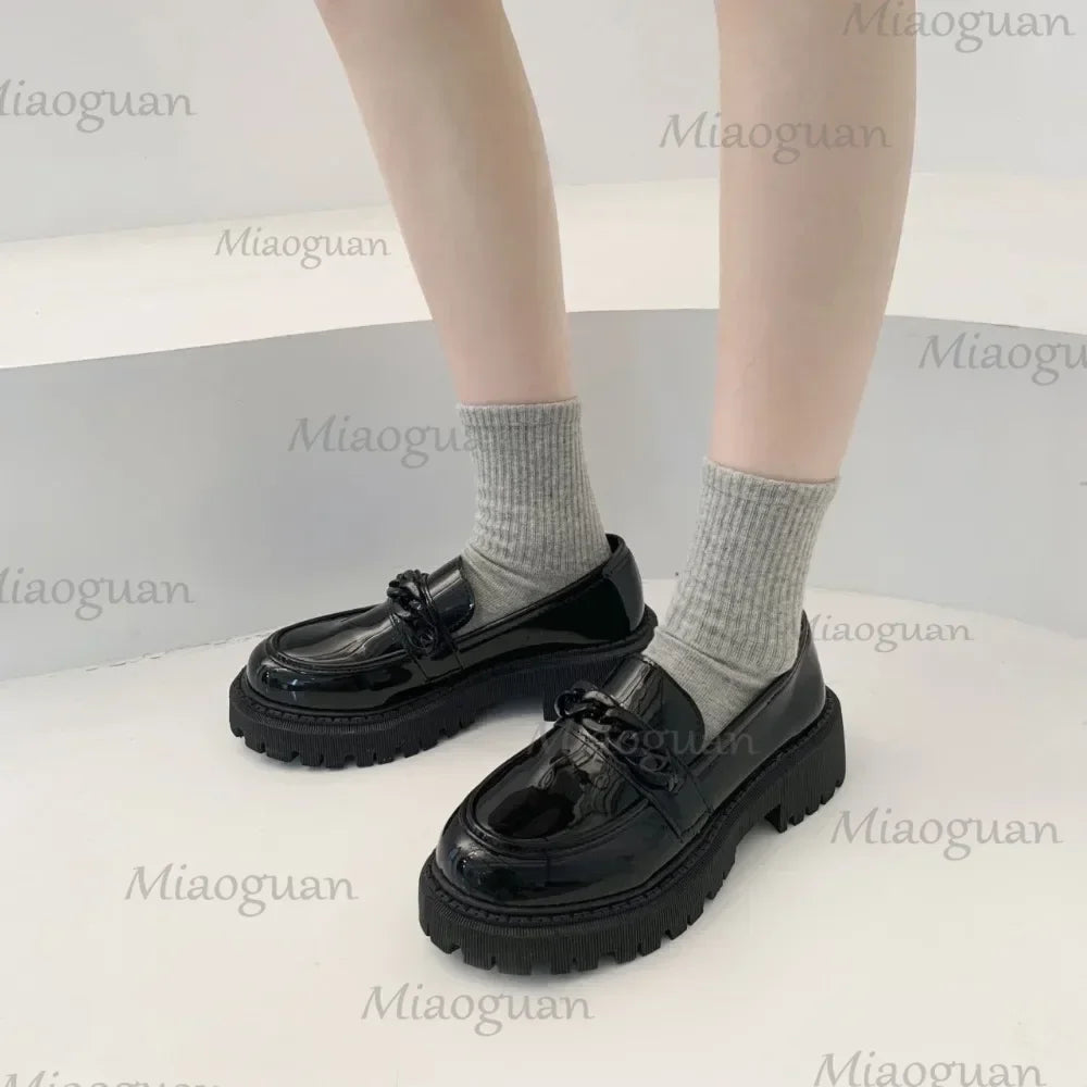 Women's Black Patent Platform Loafers