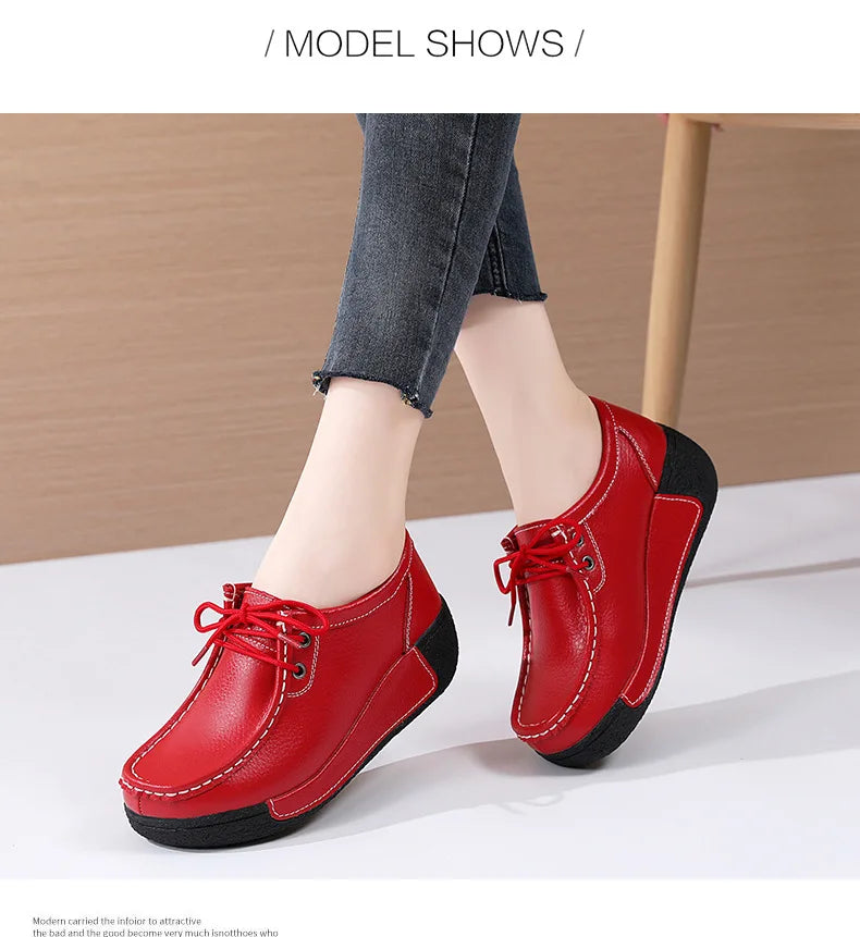 Women's Real Leather Flatform Loafers