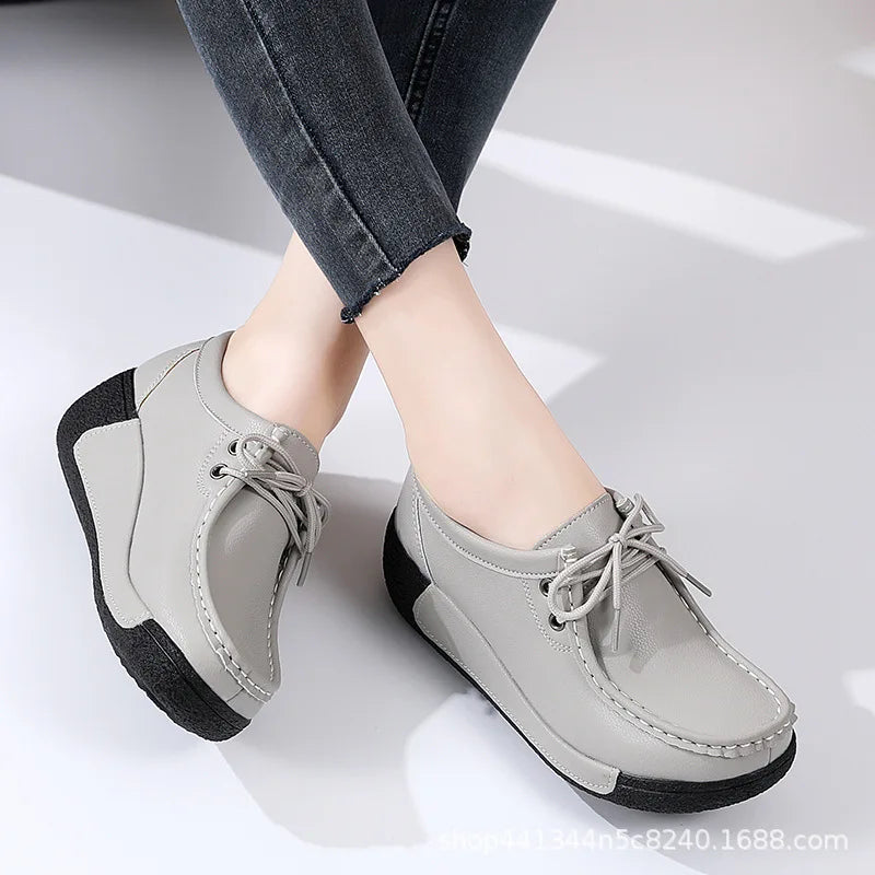 Women's Real Leather Flatform Loafers