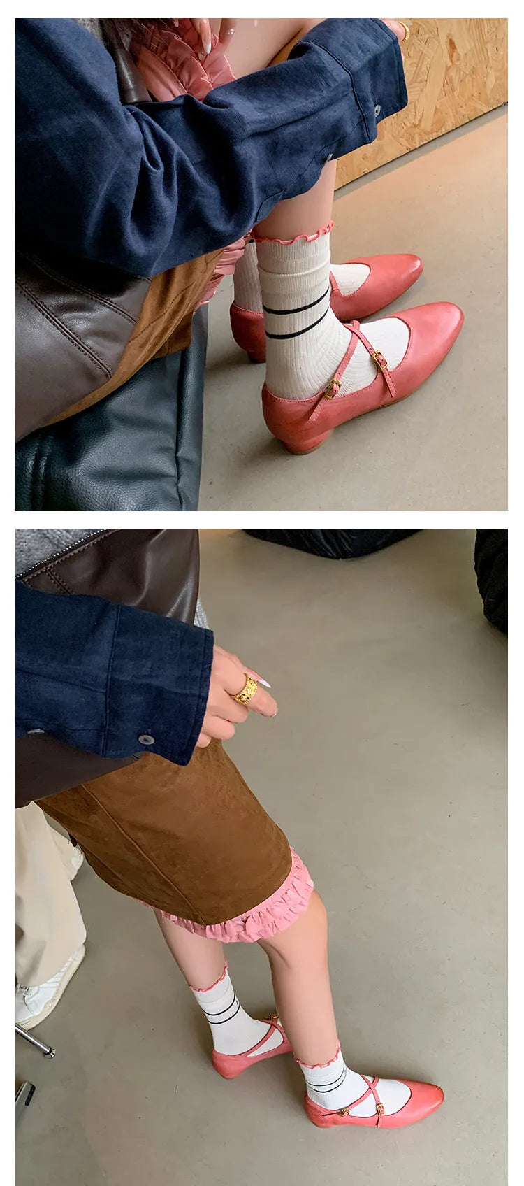 Womens Leather Cross Buckle Ballet Flats