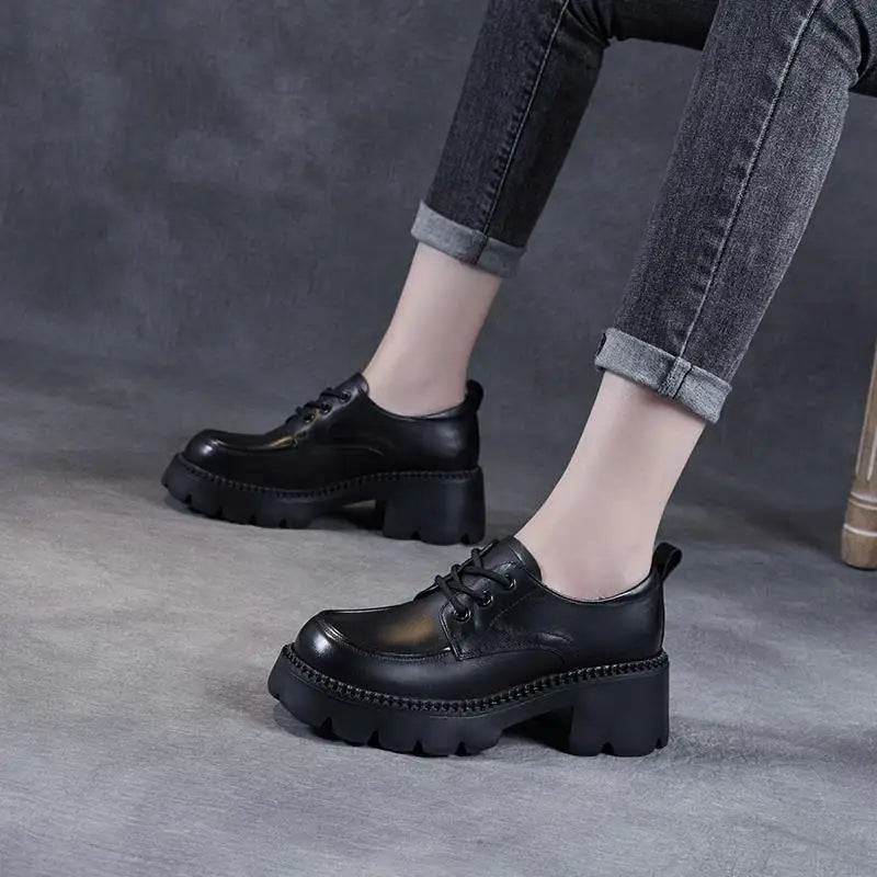 Women's Brown Lace-Up Platform Loafers