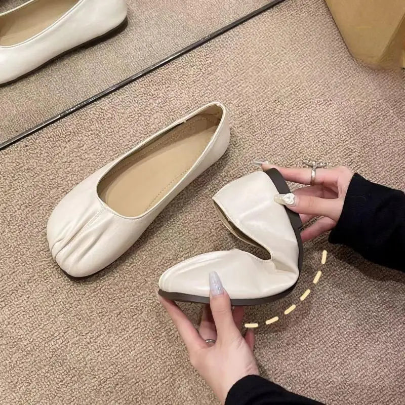 Women's Pleated Toe Leather Loafers