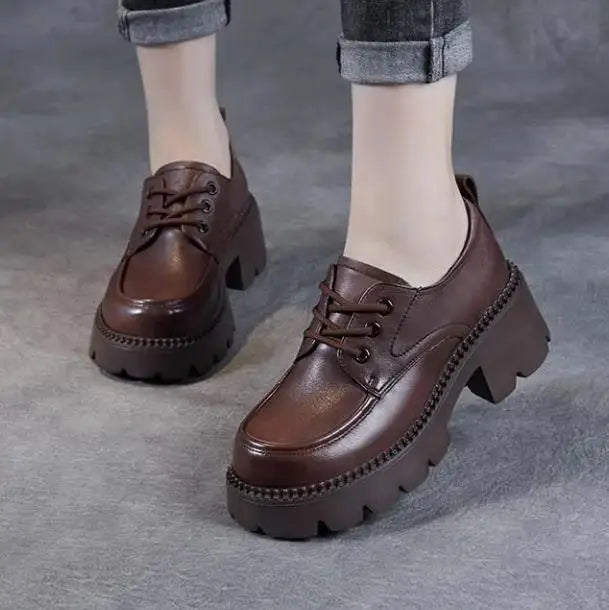 Women's Brown Lace-Up Platform Loafers