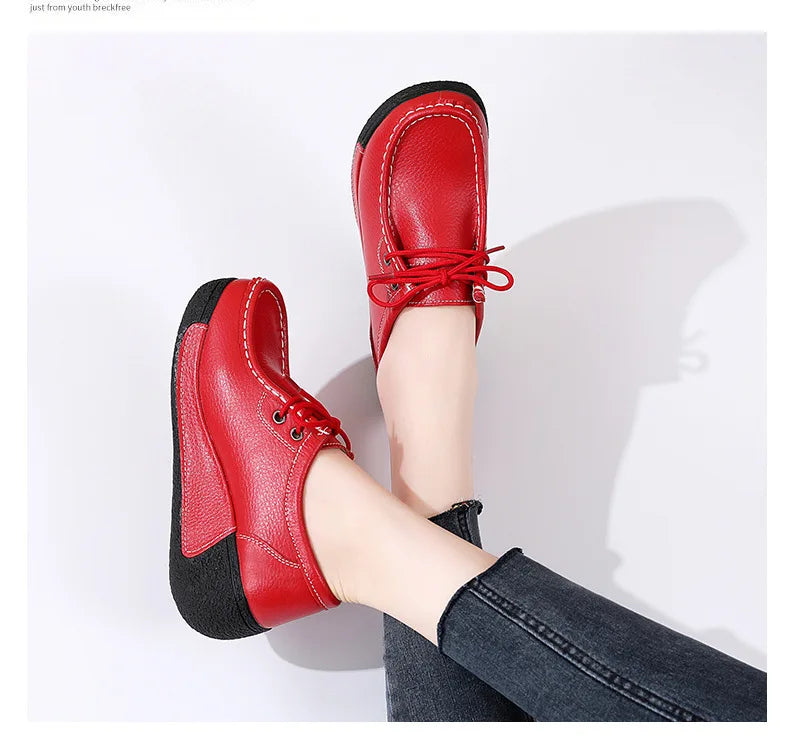 Women's Real Leather Flatform Loafers