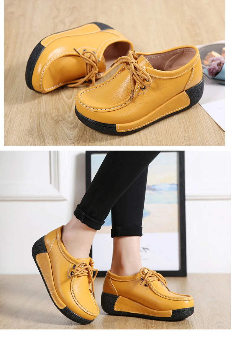 Women's Real Leather Flatform Loafers