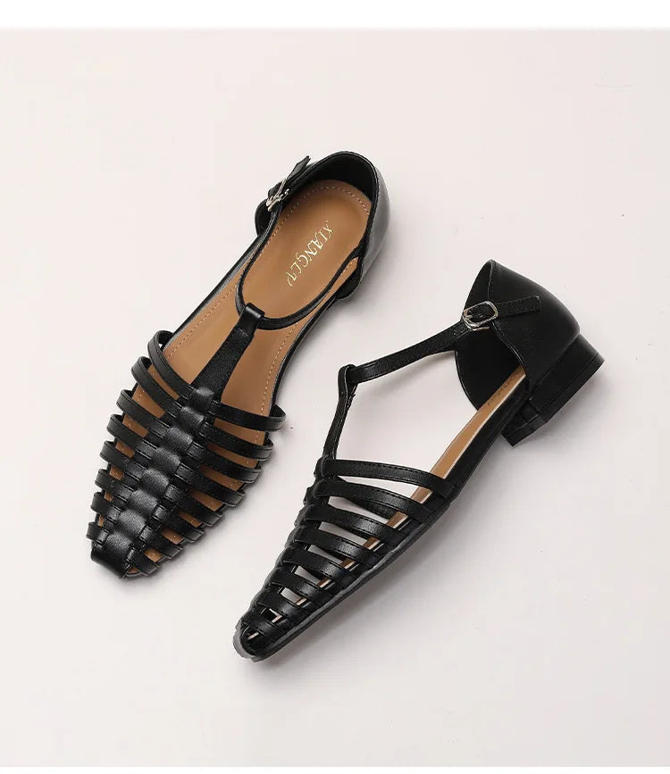 Womens T Bar Woven Ballet Flats woven detail - womens Mary Jane flats UK view 6