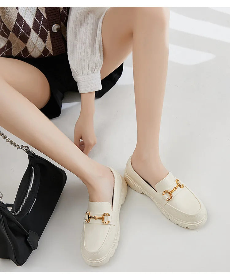 Women's Retro Gold Buckle Loafers