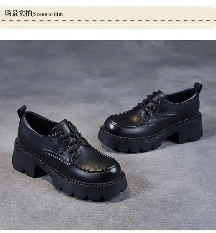 Women's Brown Lace-Up Platform Loafers