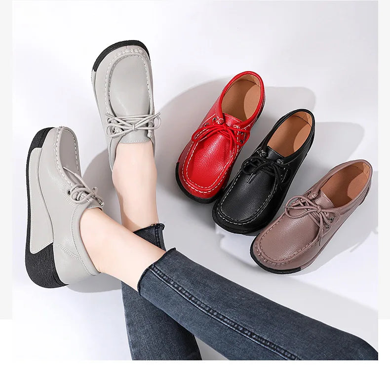 Women's Real Leather Flatform Loafers