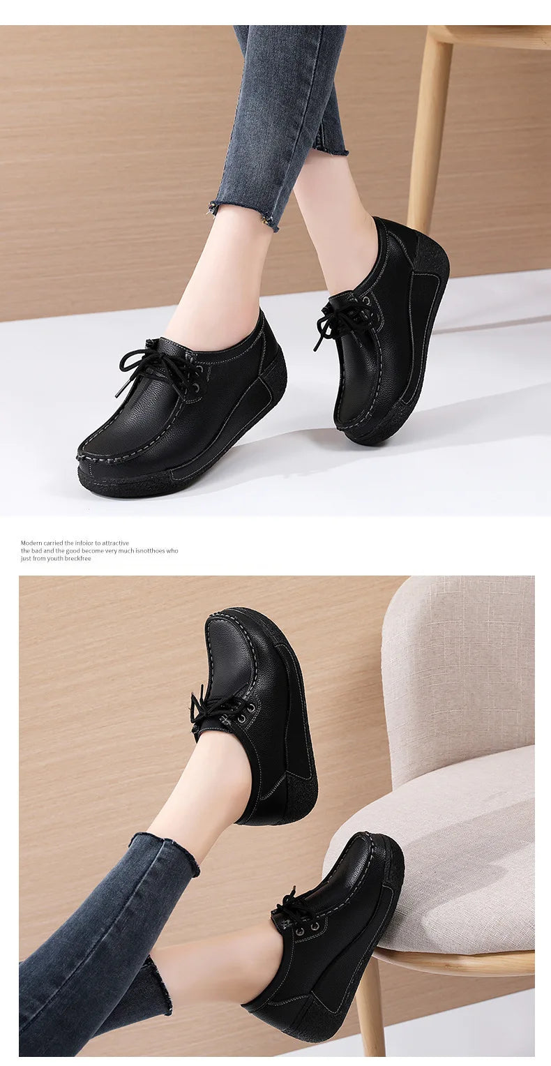 Women's Real Leather Flatform Loafers