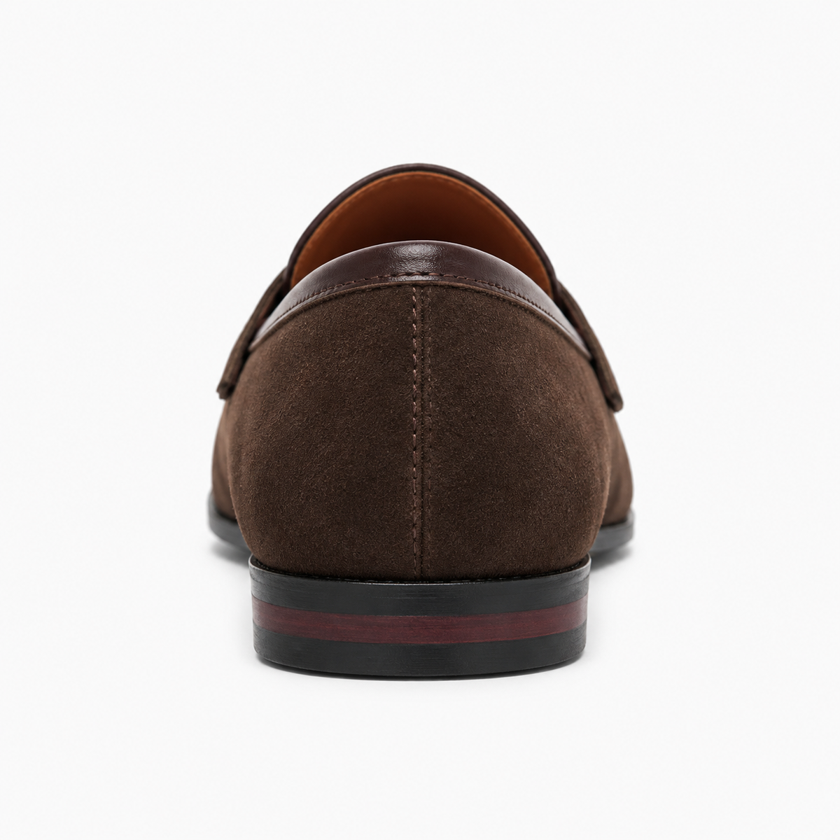 Brown suede tassel driving loafers heel view - premium womens loafers