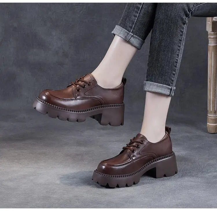 Women's Brown Lace-Up Platform Loafers