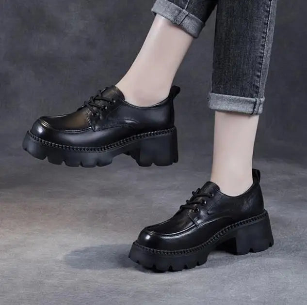Women's Brown Lace-Up Platform Loafers