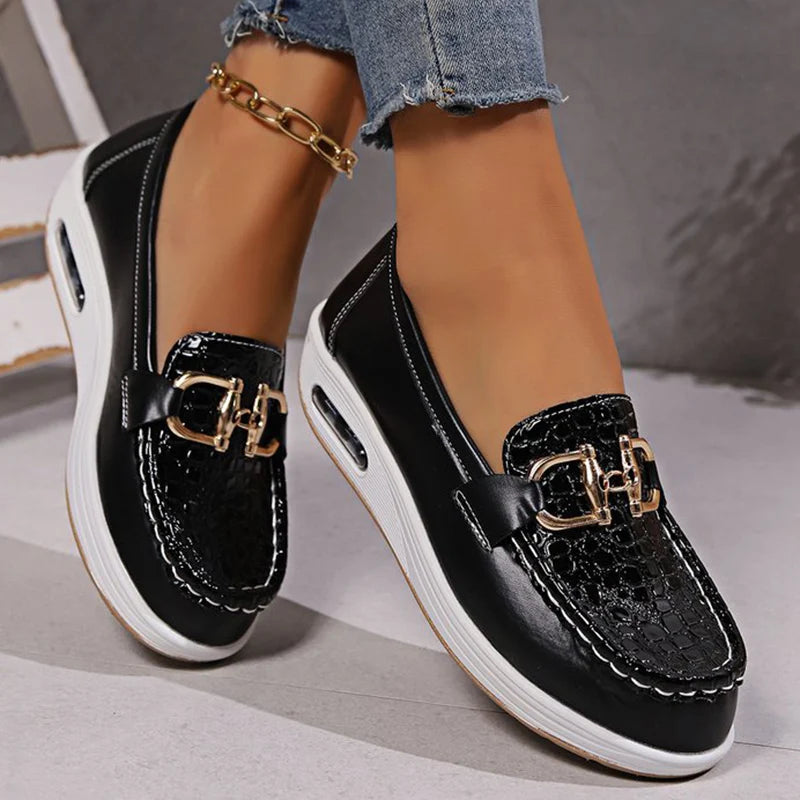 Women's PU Leather Wedge Loafers