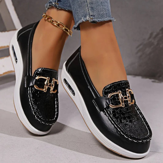 Women's PU Leather Wedge Loafers