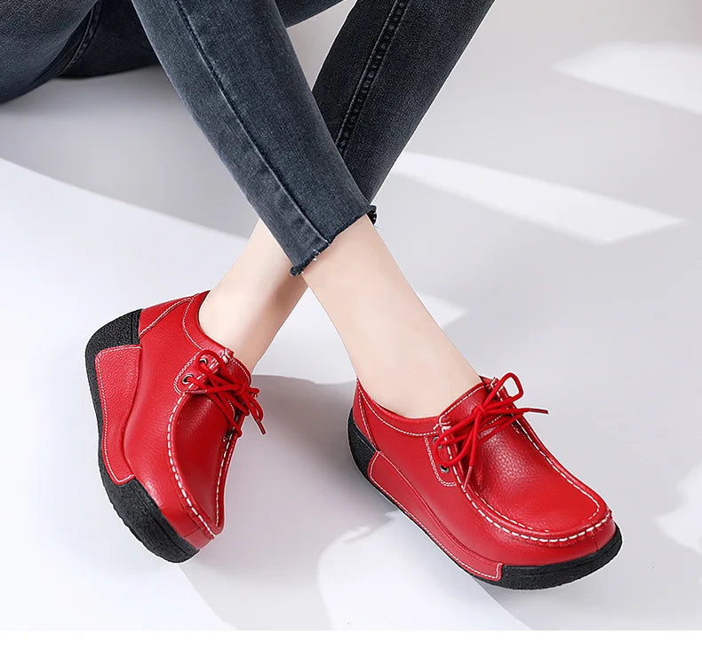 Women's Real Leather Flatform Loafers