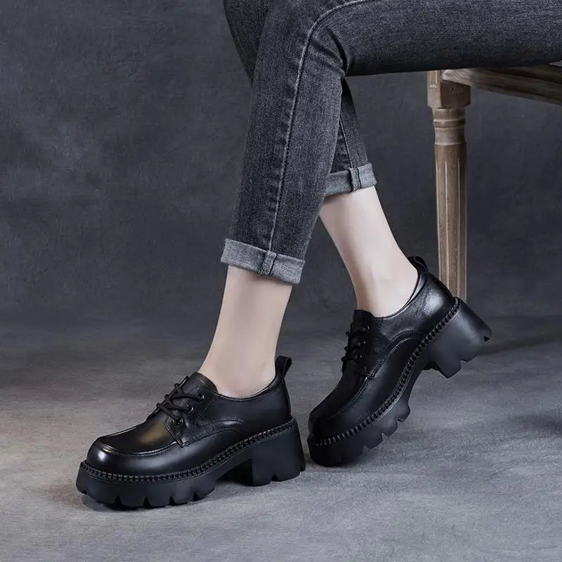 Women's Brown Lace-Up Platform Loafers