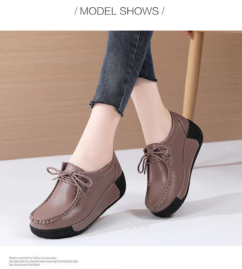 Women's Real Leather Flatform Loafers