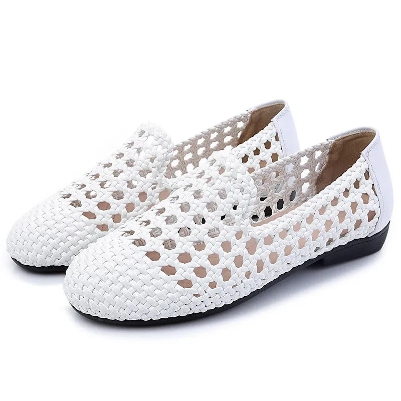 Womens Leather Woven Ballet Flats