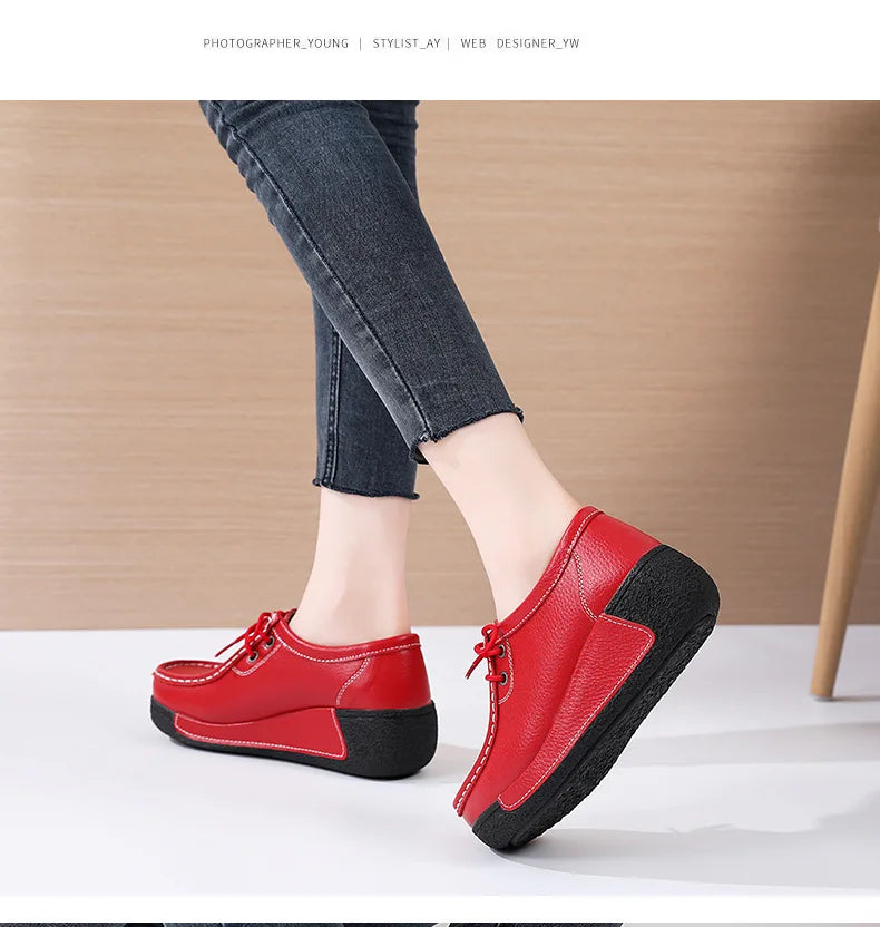 Women's Real Leather Flatform Loafers