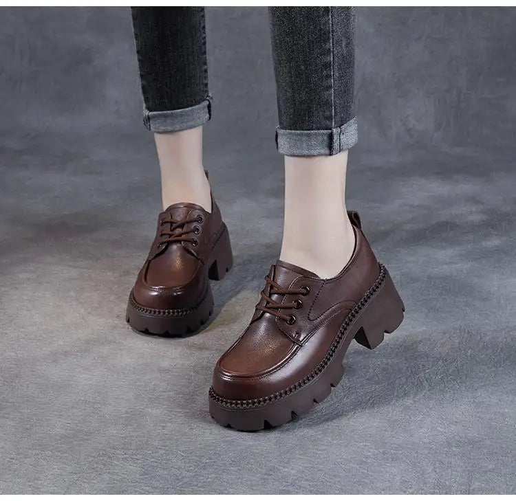 Women's Brown Lace-Up Platform Loafers