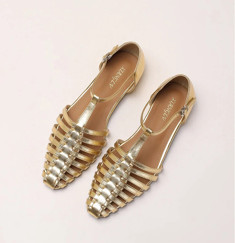 Womens T Bar Woven Ballet Flats side view - womens Mary Jane flats UK view 8
