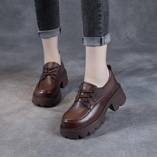 Women's Brown Lace-Up Platform Loafers