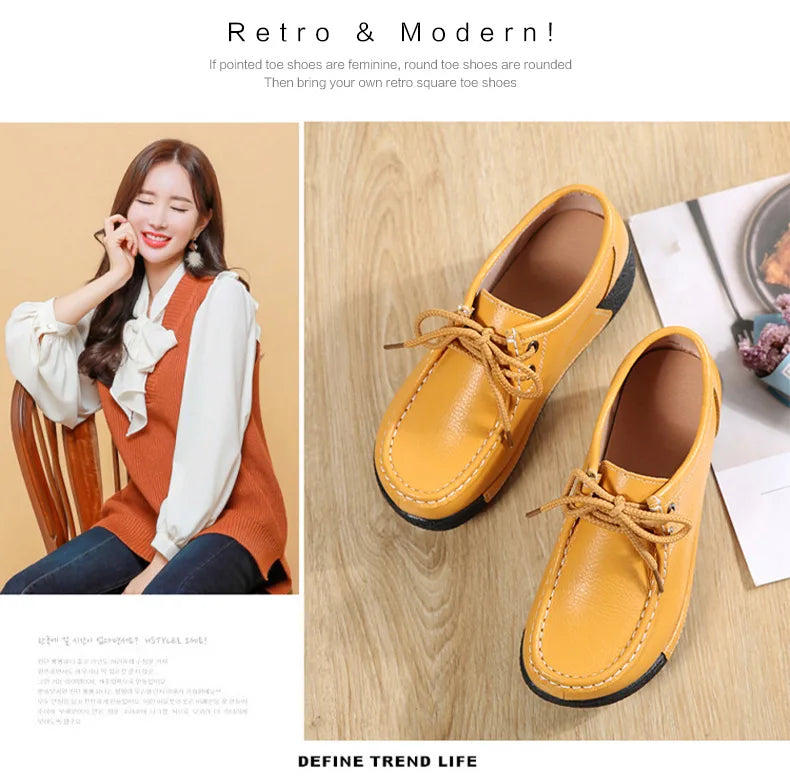 Women's Real Leather Flatform Loafers