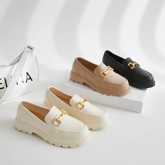 Women's Retro Gold Buckle Loafers