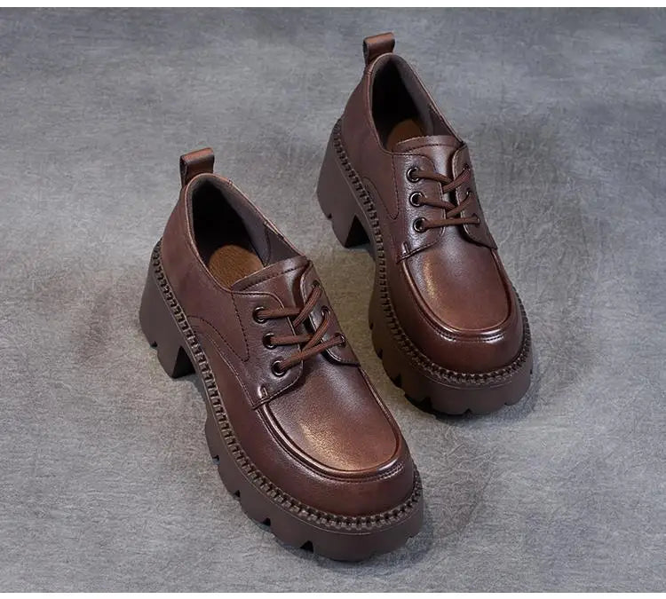 Women's Brown Lace-Up Platform Loafers