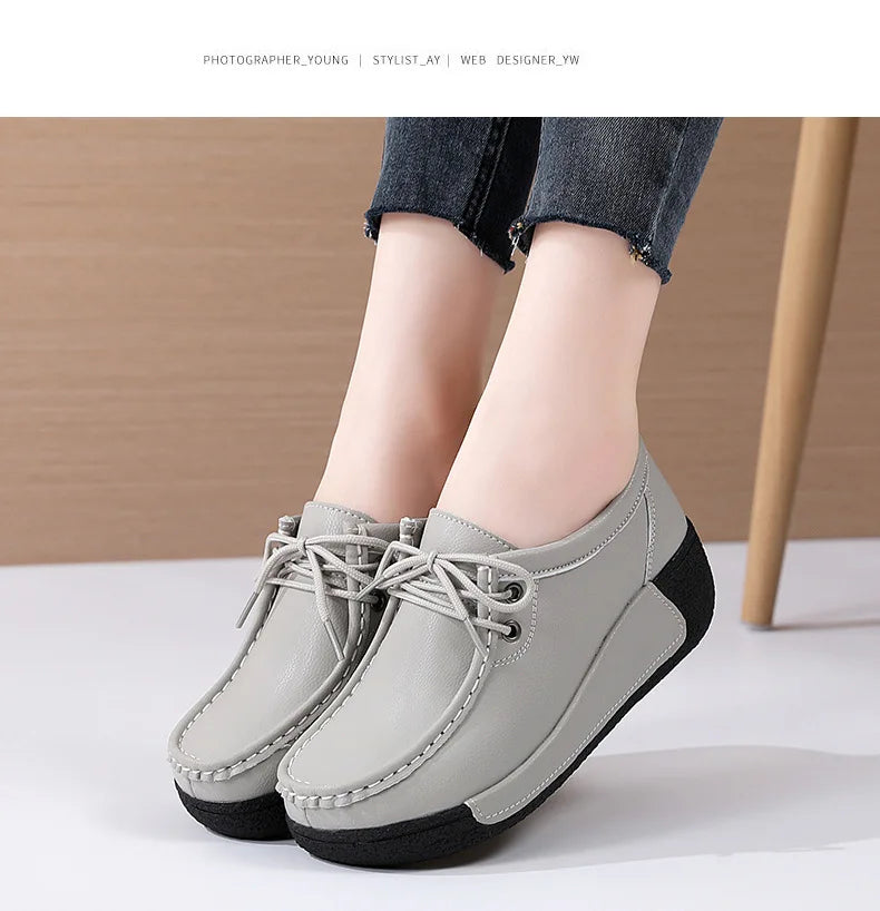 Women's Real Leather Flatform Loafers