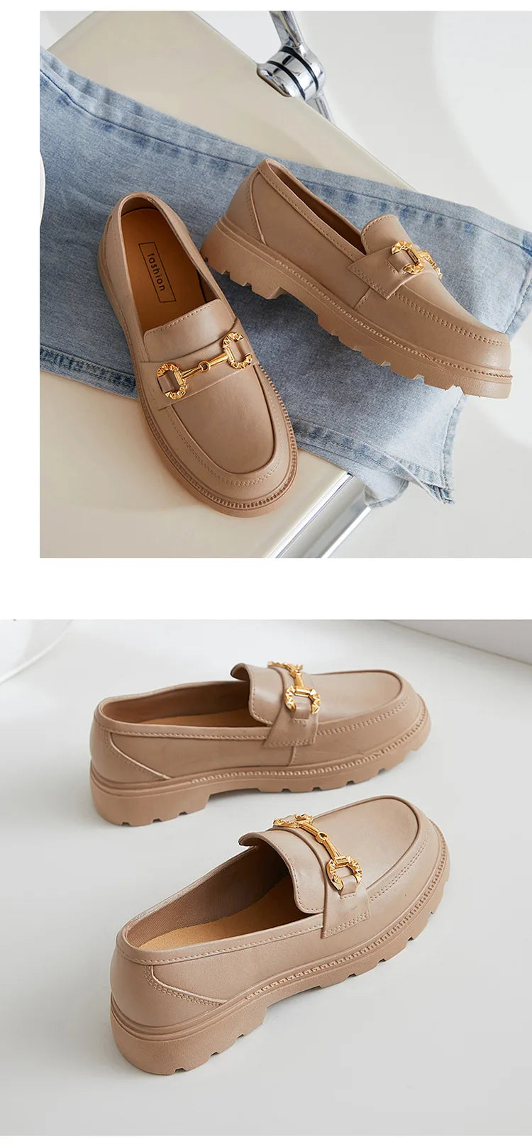 Women's Retro Gold Buckle Loafers