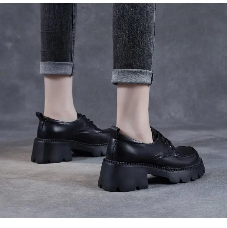 Women's Brown Lace-Up Platform Loafers