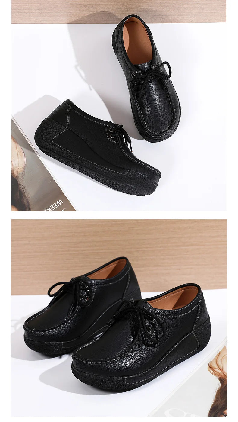 Women's Real Leather Flatform Loafers