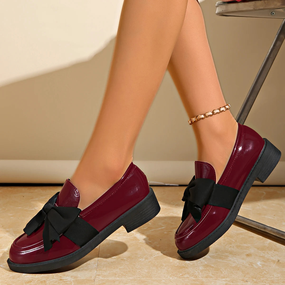 Women's Patent Leather Bow Loafers