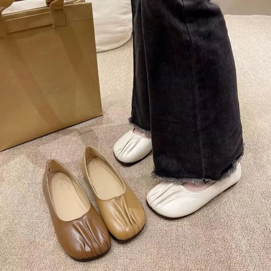 Women's Pleated Toe Leather Loafers