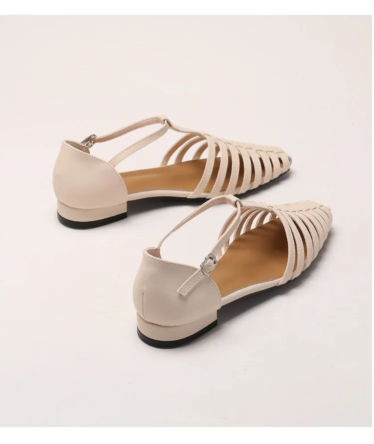 Womens T Bar Woven Ballet Flats front view - womens Mary Jane flats UK view 7